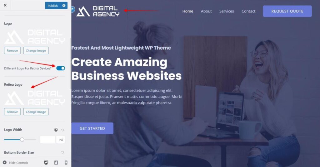 astra theme retina display logo
